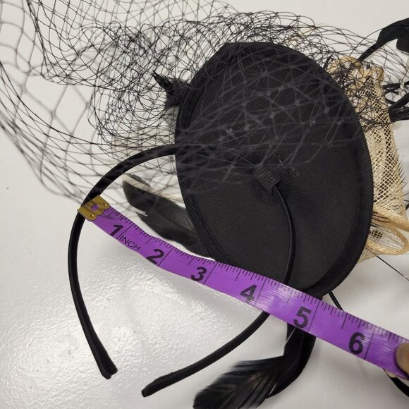 Black Headband Feathers Fascinator with Black netting on Headband - Picture 11 of 15